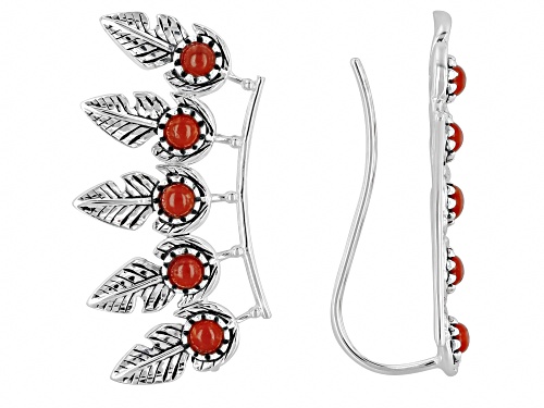 Southwest Style By JTV™ 3mm Round Sponge Coral Rhodium Over Silver Climber Earrings