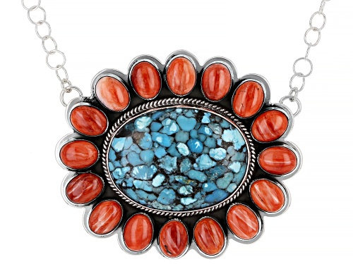 Photo of Southwest Style By JTV™ Turquoise And Spiny Oyster Shell Rhodium Over Silver Necklace - Size 18