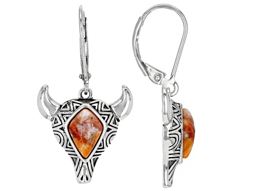 Southwest Style By JTV™ Spiny Oyster Shell Bull Head Rhodium Over Silver Dangle Earrings