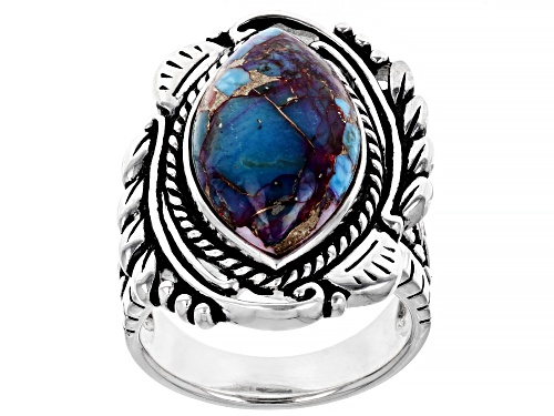 Photo of Southwest Style By JTV™ Blended Turquoise and Purple Spiny Oyster Rhodium Over Silver Ring - Size 8