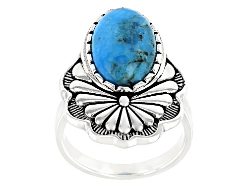 Photo of Southwest Style By JTV™ 15x9mm Oval Blue Turquoise Rhodium Over Sterling Silver Ring - Size 8