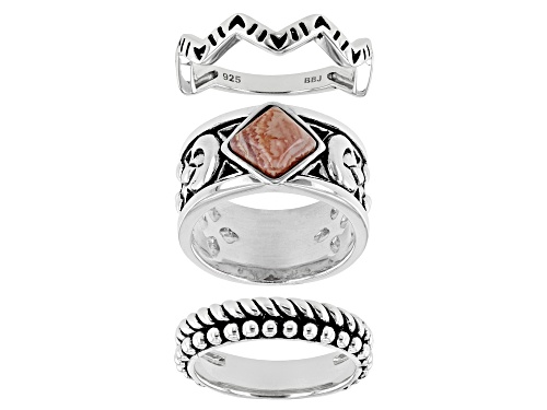 Photo of Southwest Style By JTV™ 7x7mm Rhodochrosite Rhodium Over Silver Set of 3 Rings - Size 9