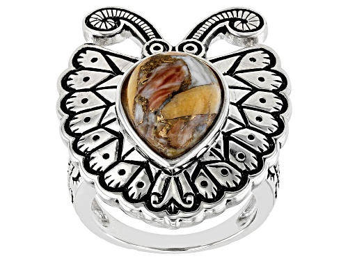 Photo of Southwest Style By JTV™ 14x10mm Spiny Oyster Shell Rhodium Over Silver Ring - Size 10