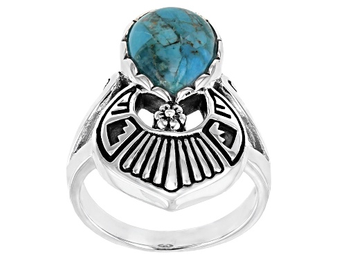 Photo of Southwest Style By JTV™ 11x9mm Turquoise Rhodium Over Silver Ring - Size 9