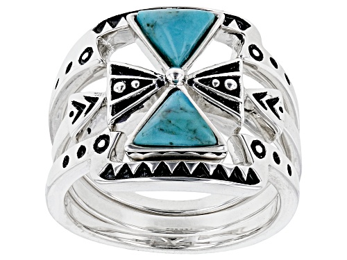 Photo of Southwest Style By JTV™ Blue Turquoise Rhodium Over Silver Set of 3 Rings - Size 8