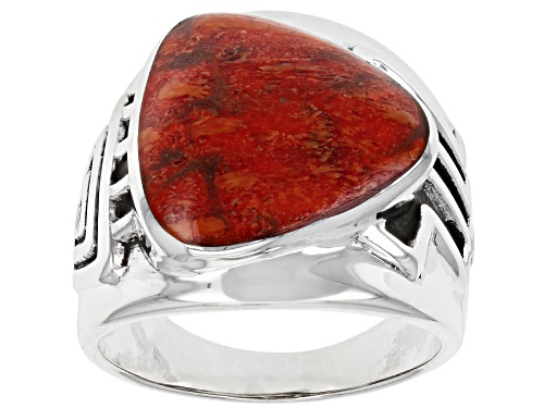 Photo of Southwest Style By JTV™ Red Sponge Coral Rhodium Over Silver Solitaire Ring - Size 9