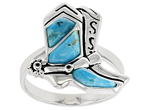 Photo of Southwest Style By JTV™ Turquoise Rhodium Over Silver Cowboy Boot Ring - Size 12