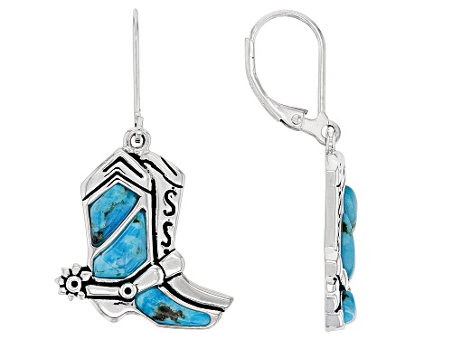 Southwest Style By JTV™  Turquoise Rhodium Over Silver Cowboy Boot Earrings