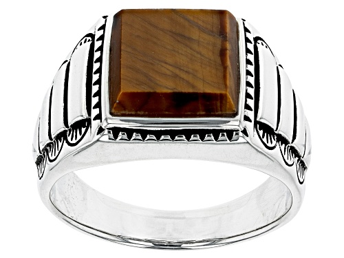 Southwest Style By JTV™ Tigers Eye Rhodium Over Silver Mens Ring - Size 10