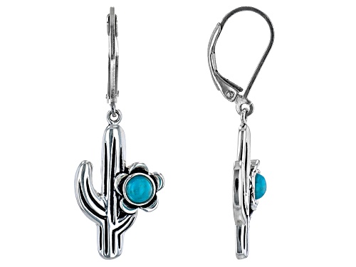 Photo of Southwest Style By JTV™ Turquoise Rhodium Over Silver Cactus Earrings