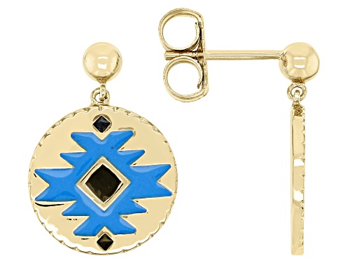 Southwest Style By JTV™ Blue and Black Enamel 18k Gold Over Silver Dangle Earrings