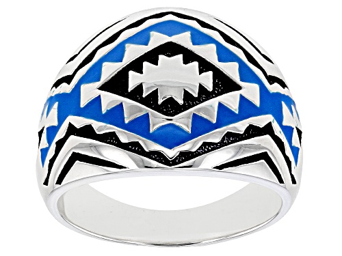 Southwest Style By JTV™ Blue and Black Enamel Rhodium Over Silver Dome Ring - Size 10
