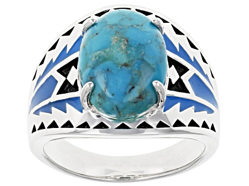 Photo of Southwest Style By JTV™ Blue Turquoise & Blue Enamel Rhodium Over Silver Ring - Size 9