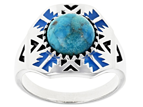 Photo of Southwest Style By JTV™ Turquoise & Enamel Rhodium Over Silver Mens Ring - Size 12