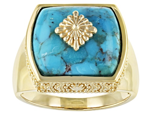 Photo of Southwest Style By JTV™ Turquoise 18k Yellow Gold Over Silver Signet Ring - Size 13