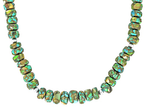 Southwest Style By JTV™ Turquoise and Green Oyster Shell Rhodium Over Silver Rondelle Necklace - Size 18