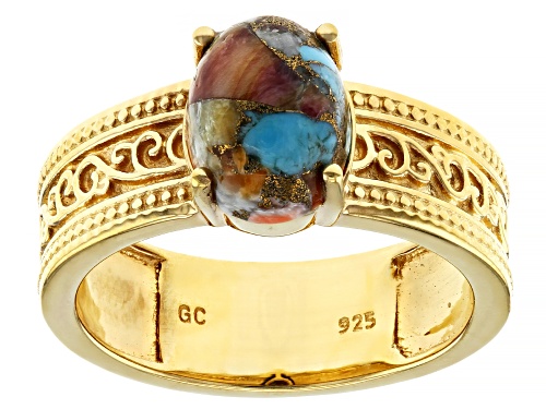 Southwest Style by JTV™ Blended Turquoise & Oyster Shell 18k Yellow Gold Over Silver Solitaire Ring - Size 11