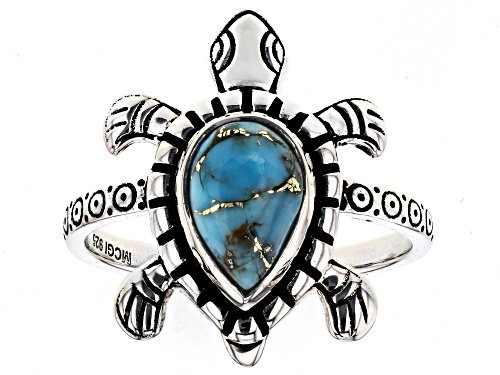 Southwest Style By JTV™ Blue Turquoise Sterling Silver Oxidized Turtle Ring - Size 8