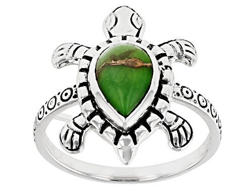 Southwest Style By JTV™ Green Turquoise Sterling Silver Oxidized Turtle Ring - Size 12