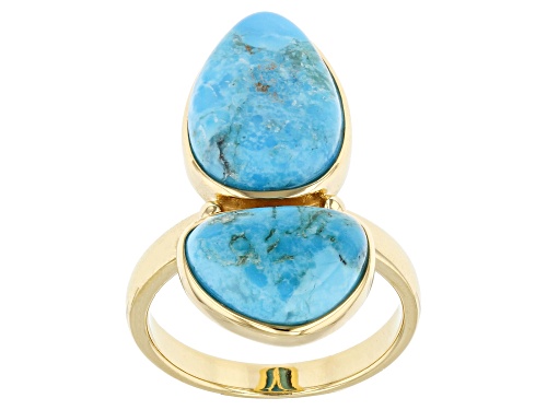 Southwest Style by JTV™ 15x10mm & 12x8mm Turquoise 18k Yellow Gold Over Sterling Silver Ring - Size 6