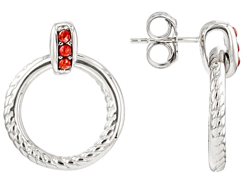 Southwest Style by JTV™ 2mm Round Red Sponge Coral Rhodium Over Sterling Silver Drop Stud Earrings