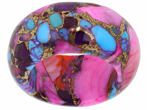 Southwest Style by JTV™ Blended Turquoise With Pink Spiny Oyster Shell Band Ring - Size 11