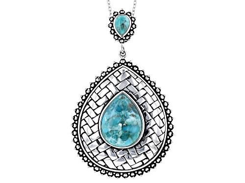 Southwest Style By JTV™ Pear Shaped Turquoise Sterling Silver Pendant with Chain