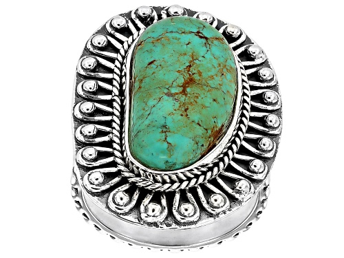 Southwest Style by JTV™ 18x10mm Green Turquoise Sterling Silver Ring - Size 7
