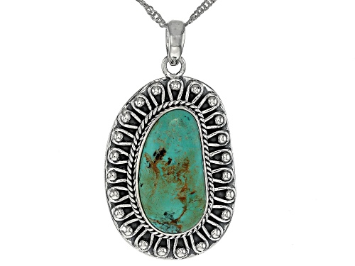 Southwest Style by JTV™ 18x10mm Green Turquoise Sterling Silver Pendant with Chain