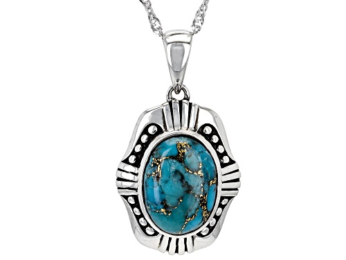 Southwest Style By JTV™ 14x10mm Oval Blue Turquoise Sterling Silver Pendant with Chain