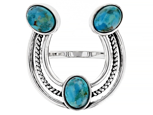 Southwest Style by JTV™ 8x6mm Oval Blue Turquoise Sterling Silver Horseshoe Ring - Size 10