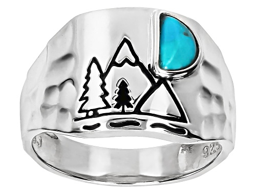 Southwest Style by JTV™ Turquoise Hammered Sterling Silver Mountain Landscape Band Ring - Size 8