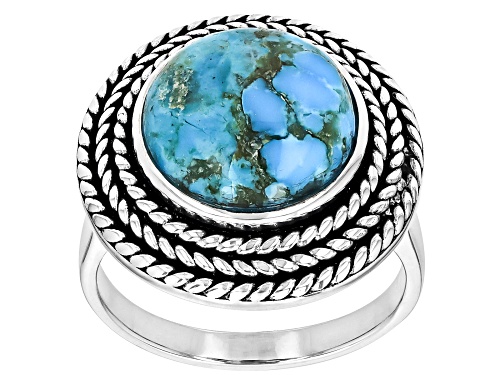 Southwest Style By JTV™ 12mm Round Blue Turquoise Rope Design Sterling Silver Ring - Size 8