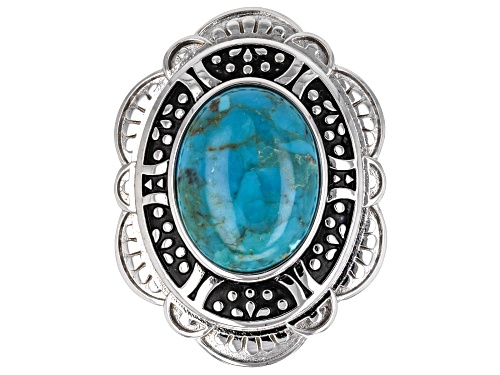 Southwest Style by JTV™ 16x12mm Oval Blue Turquoise Sterling Silver Solitaire Ring - Size 6