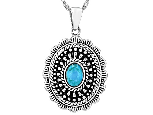 Southwest Style by JTV™ 8x6mm Turquoise Oxidized Sterling Silver Pendant With Chain