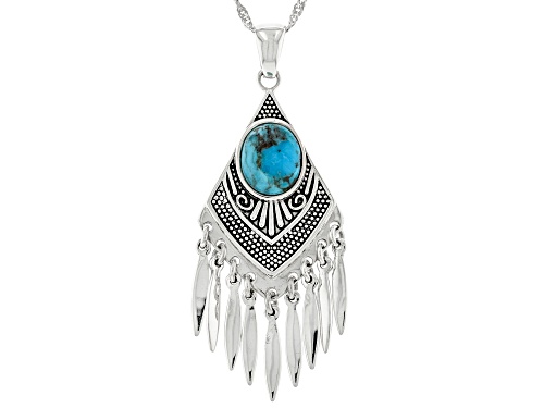 Southwest Style by JTV™ 10x8mm Blue Turquoise Oxidized Sterling Silver Tassel Pendant With Chain