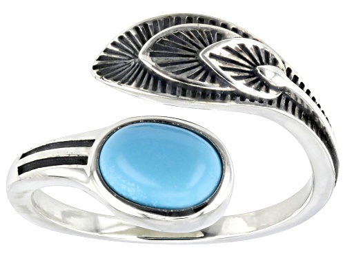 Southwest Style by JTV™ 8x6mm Oval Turquoise Rhodium Over Sterling Silver Bypass Ring - Size 8