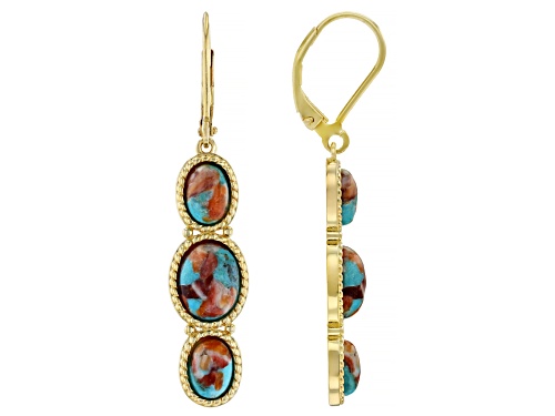 Southwest Style By JTV™ Blended Turquoise With Spiny Oyster Shell 18k Gold Over Silver Earrings