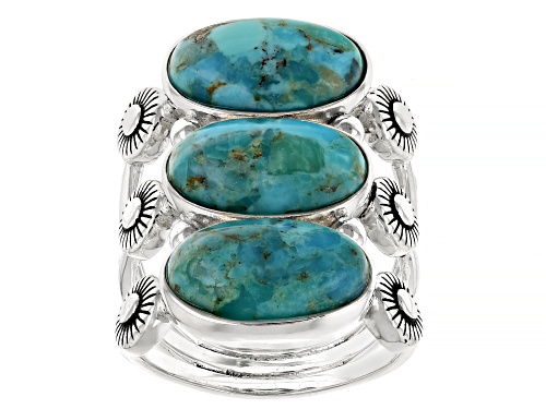 Southwest Style by JTV™ 13x8mm Horizontal Oval Turquoise Sterling Silver Ring - Size 8