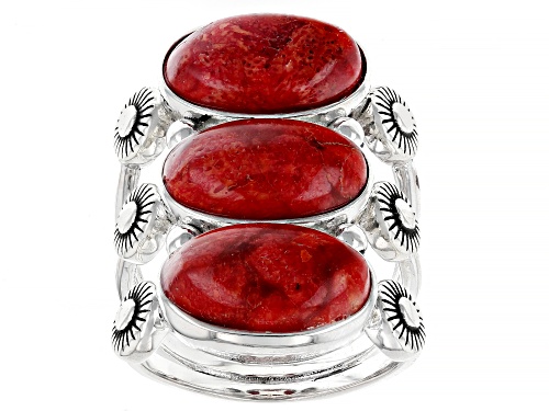 Southwest Style by JTV™ 13x8mm Oval Sponge Coral Sterling Silver Ring - Size 7