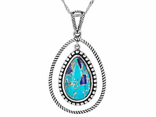 Southwest Style by JTV™ Blended Turquoise With Lapis Lazuli Silver Pendant With Chain