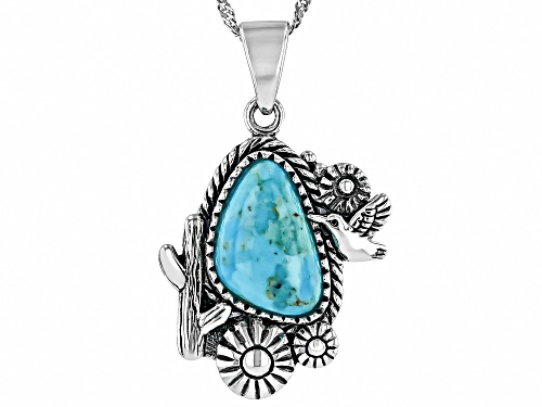 Southwest Style by JTV™ Blue Turquoise Silver Cactus & Hummingbird Pendant With Chain