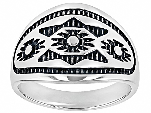 Southwest Style by JTV™ Oxidized Sterling Silver Southwestern Pattern Brand Ring - Size 7