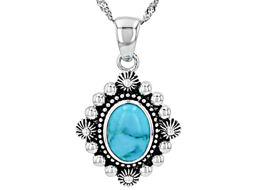 Southwest Style by JTV™ 10x7mm Blue Turquoise Oxidized Sterling Silver Pendant With Chain