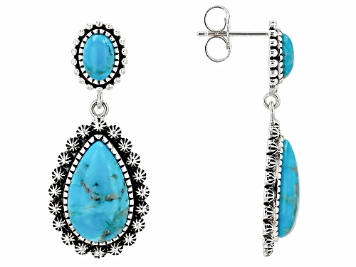 Southwest Style by JTV™ Blue Turquoise Oxidized Sterling Silver Dangle Earrings