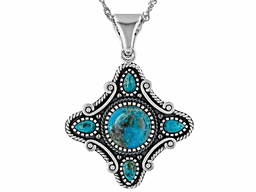 Southwest Style by JTV™ 10mm Round & 5x3mm Pear Shape Turquoise Sterling Silver Pendant/Chain