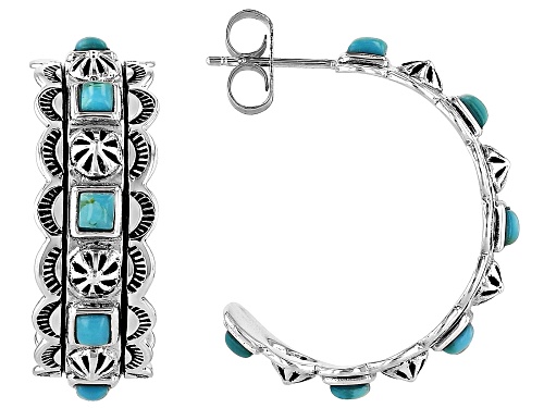 Southwest Style by JTV™ Turquoise Oxidized Sterling Silver Hoop Earrings 2.5mm