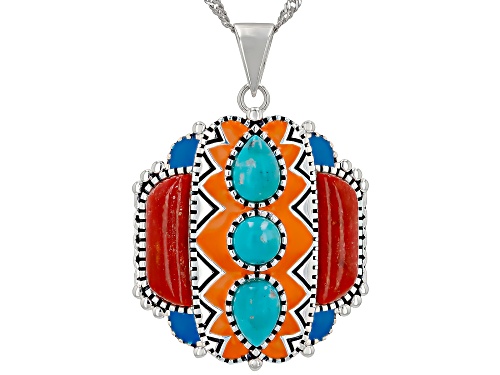 Southwest Style by JTV™ Sponge Coral With Turquoise Sterling Silver Pendant with Chain