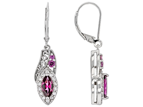Photo of 1.33ctw Mixed Shape Raspberry Color Rhodolite with .65ctw White Zircon Rhodium Over Silver Earrings