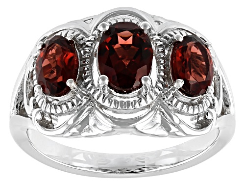 1.96ctw Oval Vermelho Garnet(TM) Rhodium Over Sterling Silver 3-Stone Ring - Size 11